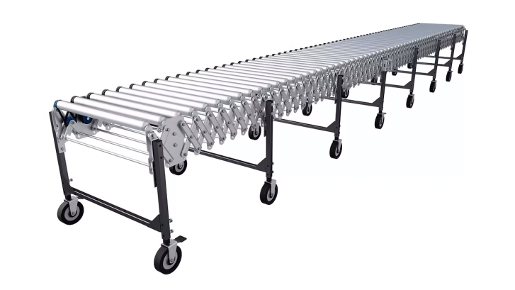 نوار نقاله منعطف موتوردار نوار نقاله Powered Flexible Conveyor یا نقاله منعطف موتوردار، سیستمی قابلتغییر شکل و متحرک است که با استفاده از موتور، بار را بهصورت خودکار جابهجا میکند. این نوع نقالهها معمولاً در محیطهایی استفاده میشوند که نیاز به جابهجایی مکرر مسیر یا تطبیق با موقعیتهای مختلف بارگیری و تخلیه وجود دارد.